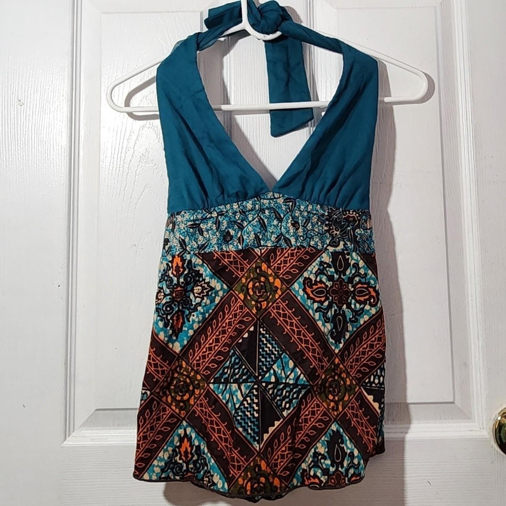 Vintage Teal Boho Halter Tank Top